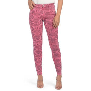 J Brand Jean Women 26 Neon Pink Boa Photo Ready Mid Rise Skinny Animal Print NWT